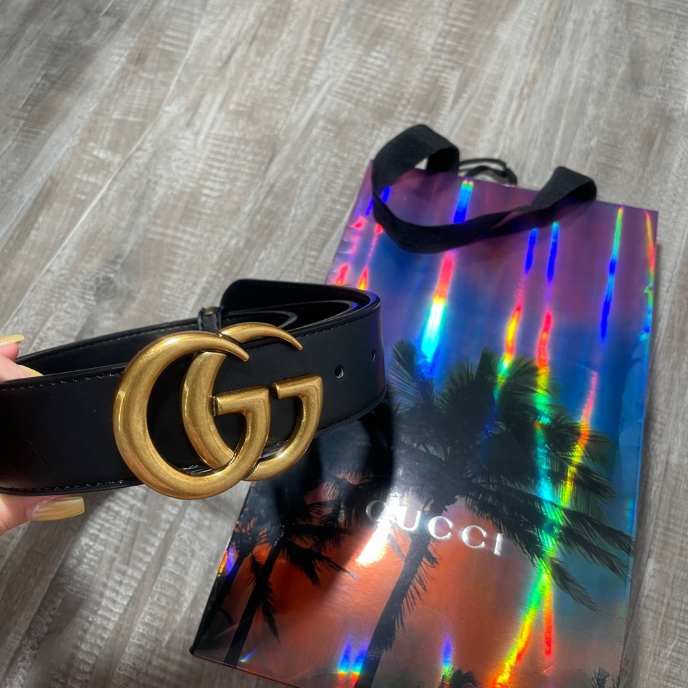Gucci Black Belt with Gold GG Emblem